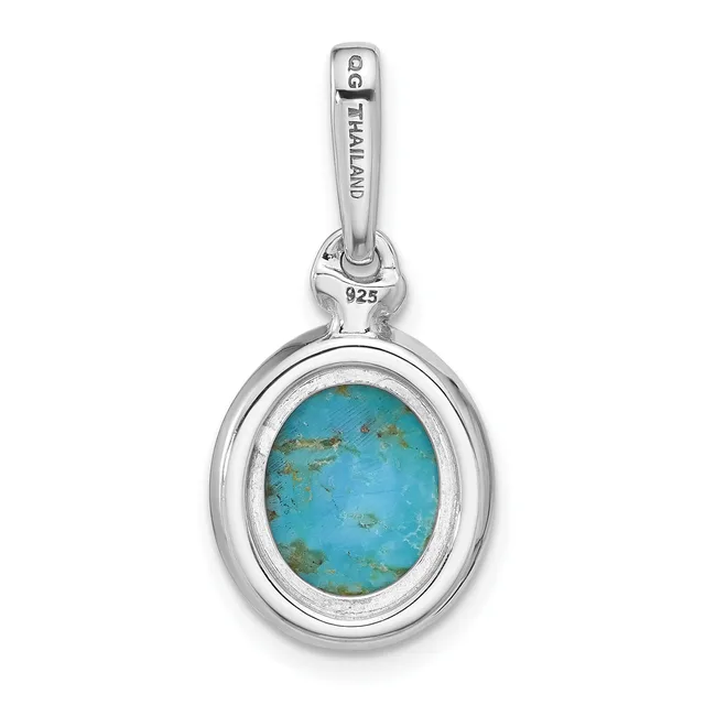 A sterling silver pendant with an oval turquoise stone set in a bezel frame, suspended from a bailed loop, shown against a white background.