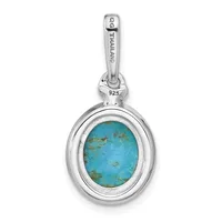 A sterling silver pendant with an oval turquoise stone set in a bezel frame, suspended from a bailed loop, shown against a white background.
