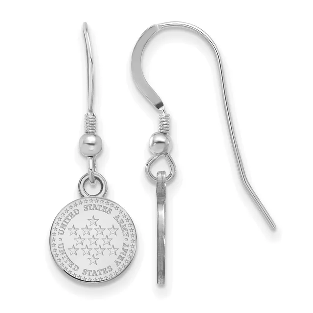 A pair of silver-toned drop earrings with round coin-shaped pendants featuring stars and decorative beading around the edges, suspended from ball and wire ear hooks.