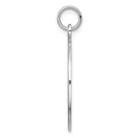A long sterling silver pendant with a polished finish, featuring a thin rectangular stem attached to a circular loop at the top.