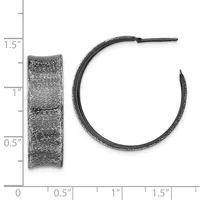 Pair of textured hoop earrings with posts, shown next to a ruler indicating approximately one inch in diameter.