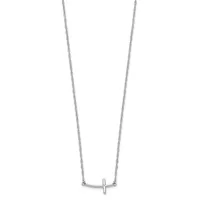 Sterling silver necklace with a thin chain and a small horizontal cross pendant suspended from the center.