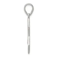 A silver loop-in-loop chain pendant with a teardrop-shaped loop at the top and a pointed cylindrical bail, displayed vertically against a white background.