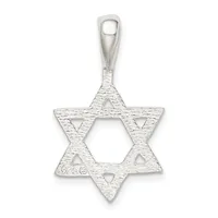 Sterling silver Star of David pendant with textured surface and triangular cutouts, suspended from a bail, shown against a white background.