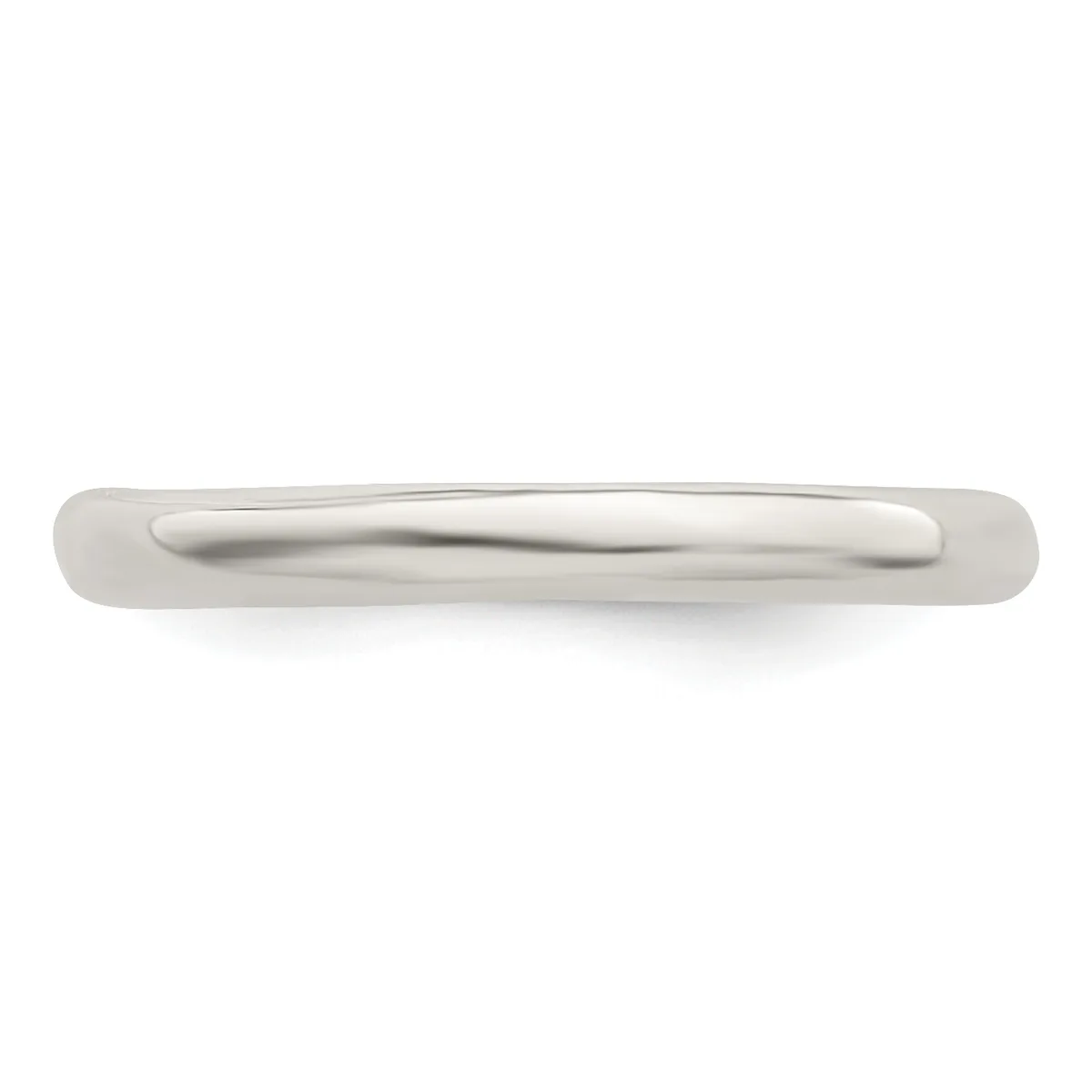 A polished silver wedding band with a curved profile and smooth finish, shown against a white background.
