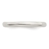 A polished silver wedding band with a curved profile and smooth finish, shown against a white background.