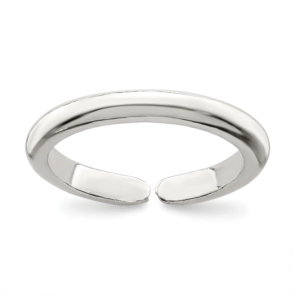 A polished silver open band ring with rounded edges, shown against a white background.