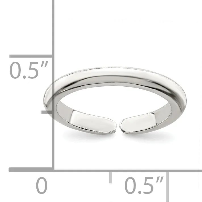 A polished silver open cuff ring shown next to a measurement scale indicating its width is approximately 0.5 inches.