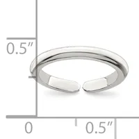 A polished silver open cuff ring shown next to a measurement scale indicating its width is approximately 0.5 inches.
