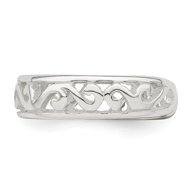 Silver hair barrette with an open filigree design featuring scrolling curved motifs along the length, shown against a white background.