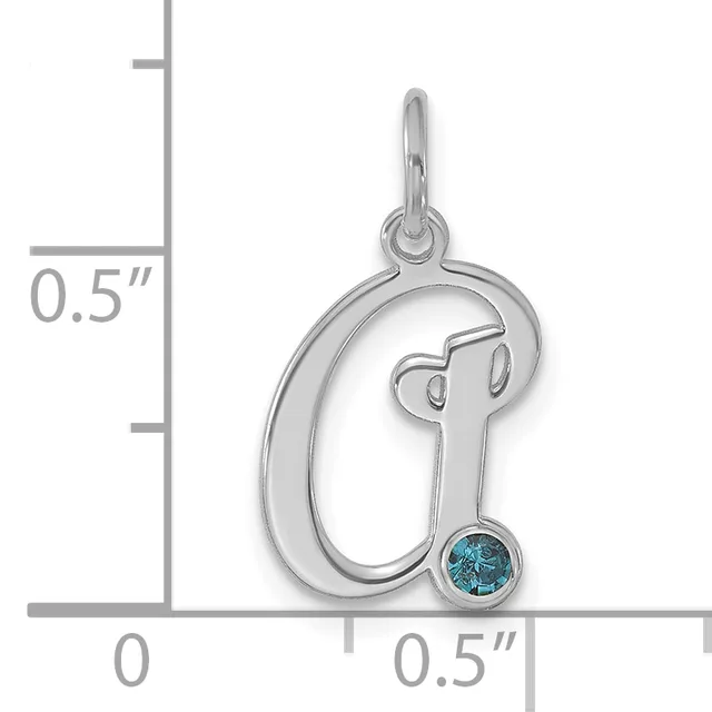 Silver stethoscope charm with a blue gemstone accent, shown next to a measurement scale indicating approximately 0.5 inches in height.