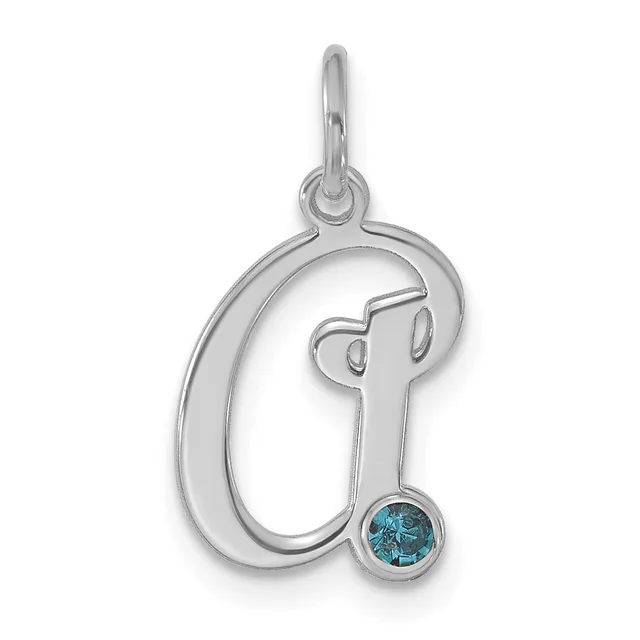Silver stethoscope charm with a small blue gemstone set at the end, suspended from a loop bail.