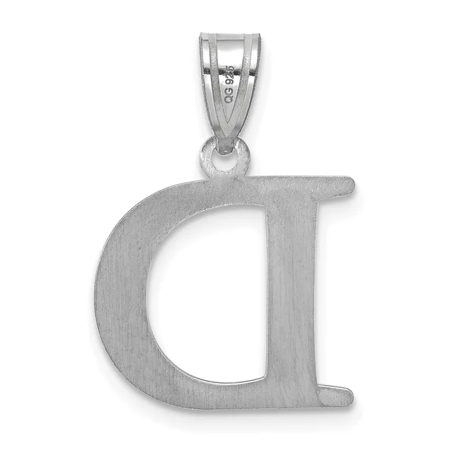 Silver letter "d" pendant with a brushed matte finish and polished bail, displayed against a white background.