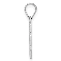 A silver loop pendant with a textured finish and an open teardrop-shaped top, displayed against a white background.