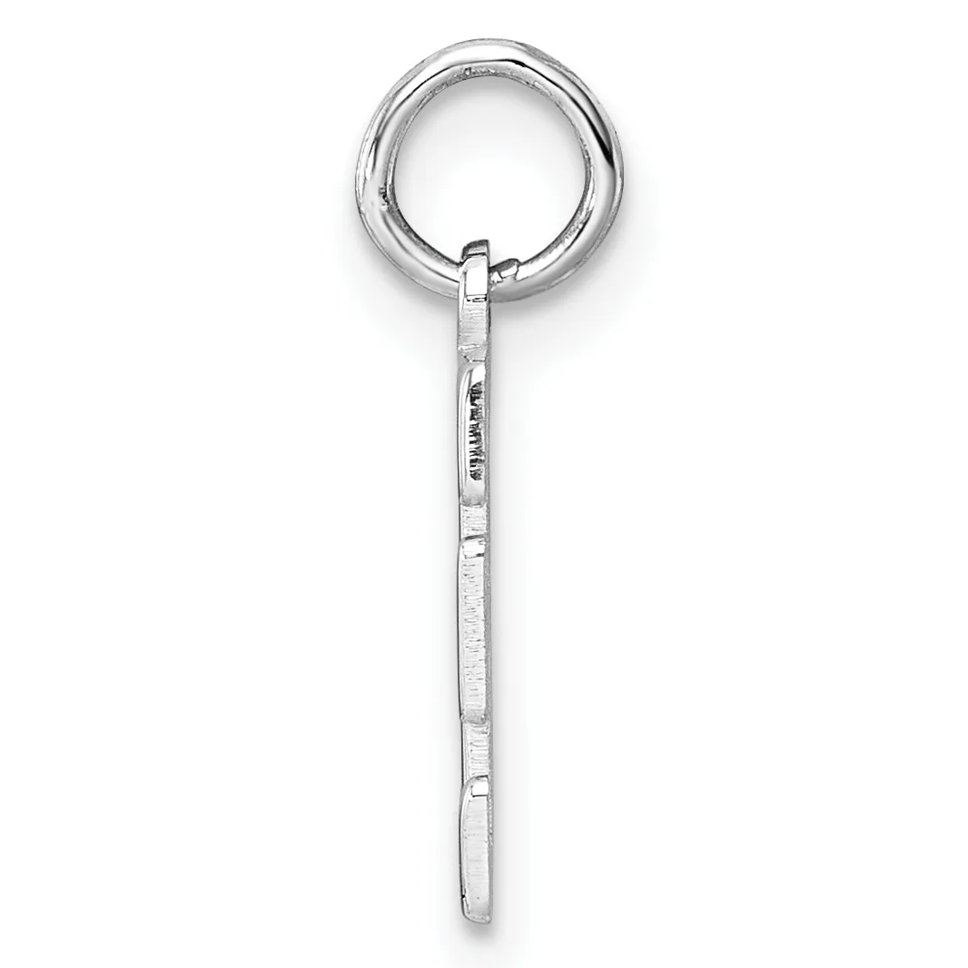 A silver keychain with a round ring at the top and a rectangular bar pendant hanging below it, shown against a white background.