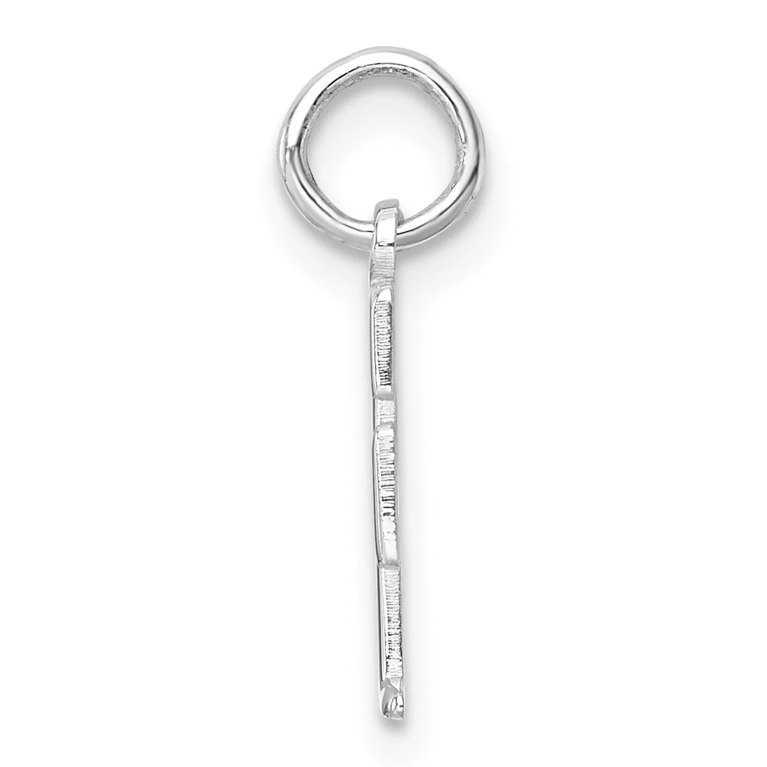 A sterling silver long pendant with a textured rectangular stem and a polished circular loop at the top, displayed against a white background.