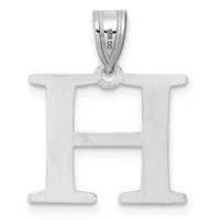 Silver capital letter H pendant with cutout rectangular sections and a looped bail at the top, shown against a white background.
