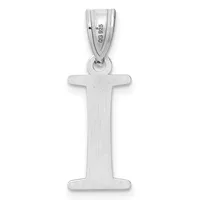 Sterling silver capital letter I pendant with a brushed finish and bail loop, shown against a white background.