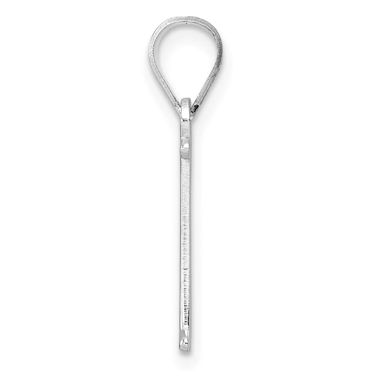 A silver-toned zipper with a teardrop-shaped pull tab at the top and a long straight slider below it, displayed against a white background.