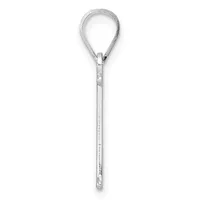 A silver-toned zipper with a teardrop-shaped pull tab at the top and a long straight slider below it, displayed against a white background.