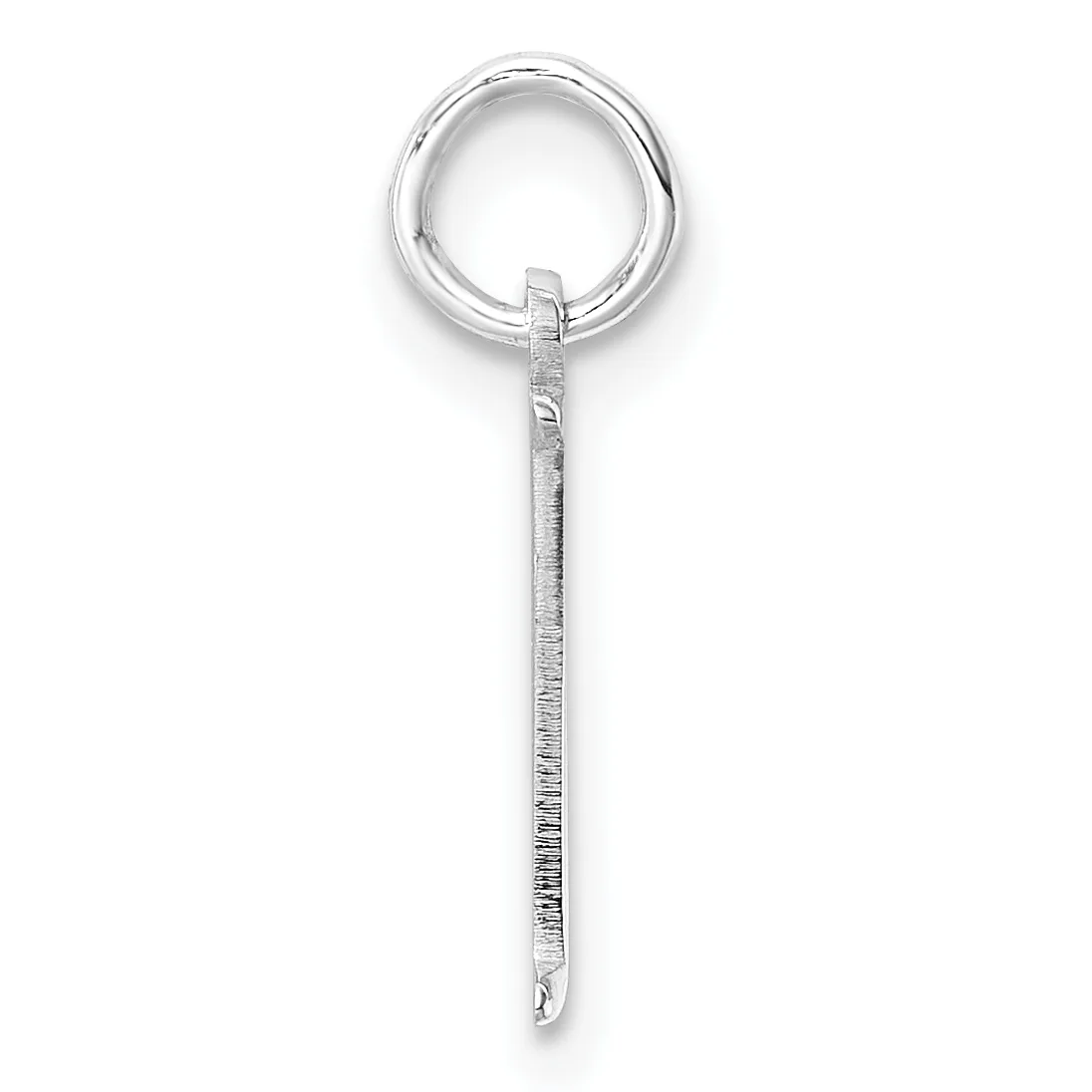 Silver pendant consisting of a long textured rod with a small loop at the top and a circular ring suspended from it, shown against a white background.