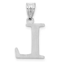 Sterling silver pendant shaped like the letter L with a brushed finish, suspended from a small stamped hallmark bail.