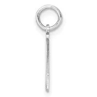 A silver pendant with a circular loop at the top connected to a long rectangular bar shaft with a textured surface.