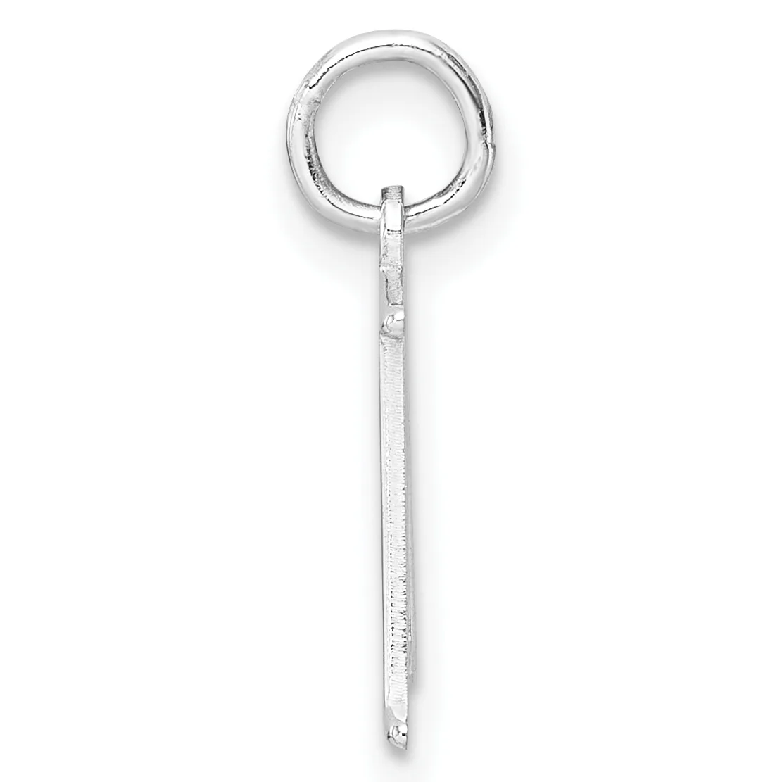 A long sterling silver pendant with a rectangular bar stem and a circular loop at the top, shown against a white background.