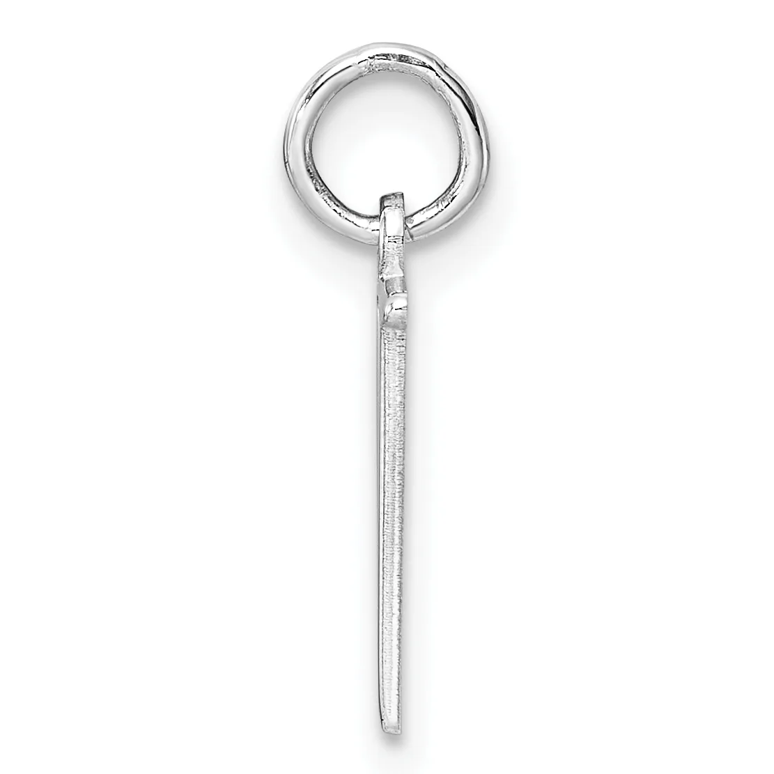 Silver-toned metal keyring pendant with a circular loop at the top and a long rectangular stem extending downward, shown against a white background.