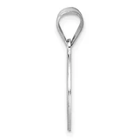 A silver teardrop-shaped pendant with a textured finish hangs from a thin silver chain against a white background.