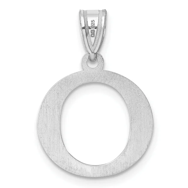 Sterling silver circular pendant with a brushed finish and hollow center, suspended from a bail with a small stamped hallmark.