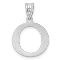 Sterling silver circular pendant with a brushed finish and hollow center, suspended from a bail with a small stamped hallmark.
