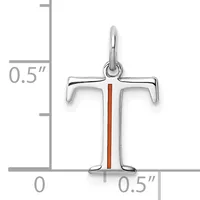 Silver cross pendant with a red enamel stripe down the center, shown against a measurement scale indicating approximately 0.5 inches in height.
