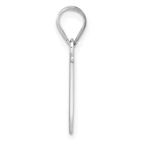 A silver teardrop-shaped pendant hanging from a thin chain against a white background.