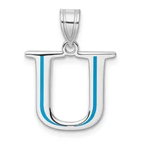 Silver pendant shaped like the letter U with blue enamel stripes on both sides and a bail loop at the top.