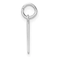 A silver hoop earring with a textured rectangular pendant hanging from it, displayed against a white background.
