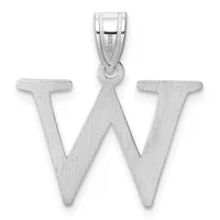 Silver letter W pendant with a polished bail loop at the top and brushed finish surface.
