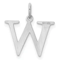 A sterling silver letter W charm with a polished loop at the top and a brushed matte finish on the letter face.