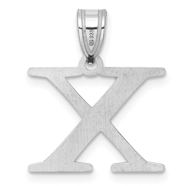 A sterling silver pendant shaped like a stylized figure with outstretched arms and crossed legs, shown suspended from a bail with a small stamped hallmark.