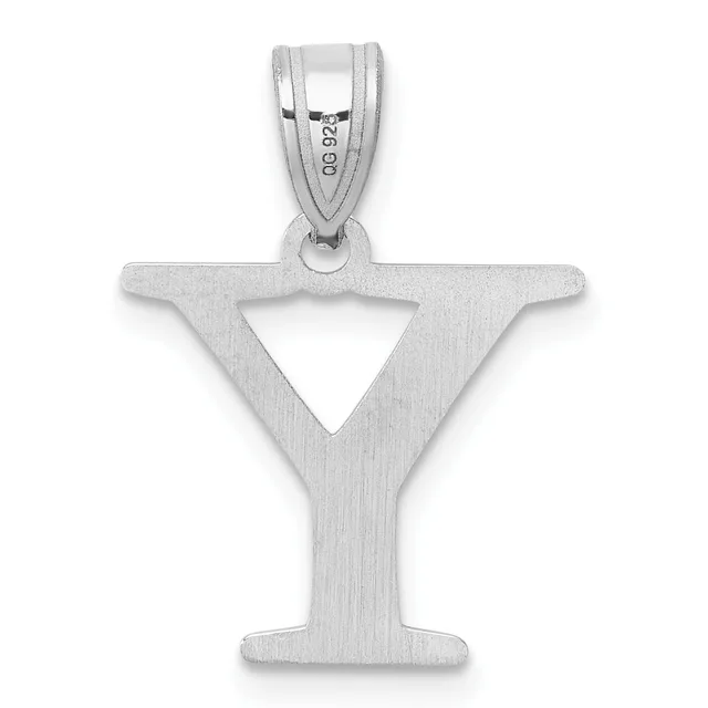 Sterling silver pendant shaped like the letter Y with a triangular cutout in the center, suspended from a bail with a small stamped hallmark.