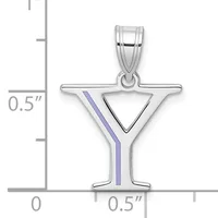 Silver martini glass pendant with a purple enamel stripe on the stem, shown with measurement scale indicating approximately half inch height.