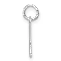 A silver pendant on a chain featuring a circular loop at the top with a rectangular bar hanging below it.