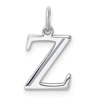 Silver letter Z pendant with a polished finish and small loop at the top for attaching to a chain or necklace.