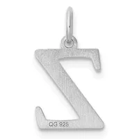 Sterling silver letter Z pendant with a textured finish and small stamped hallmark on the lower left, attached to a bail loop.