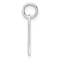 A silver charm holder consisting of a small circular ring at the top connected to a long rectangular bail below it.