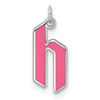 A silver pendant charm shaped like the number six with bright pink enamel fill and a small loop at the top for attaching to a chain.