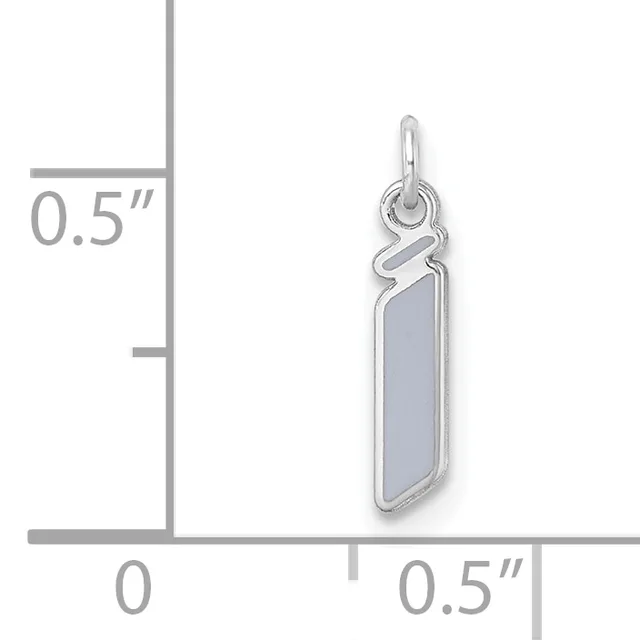 Silver rectangular pendant with gray stone inset and decorative loop at top, shown next to ruler indicating approximately 0.5 inches wide by 0.5 inches tall.