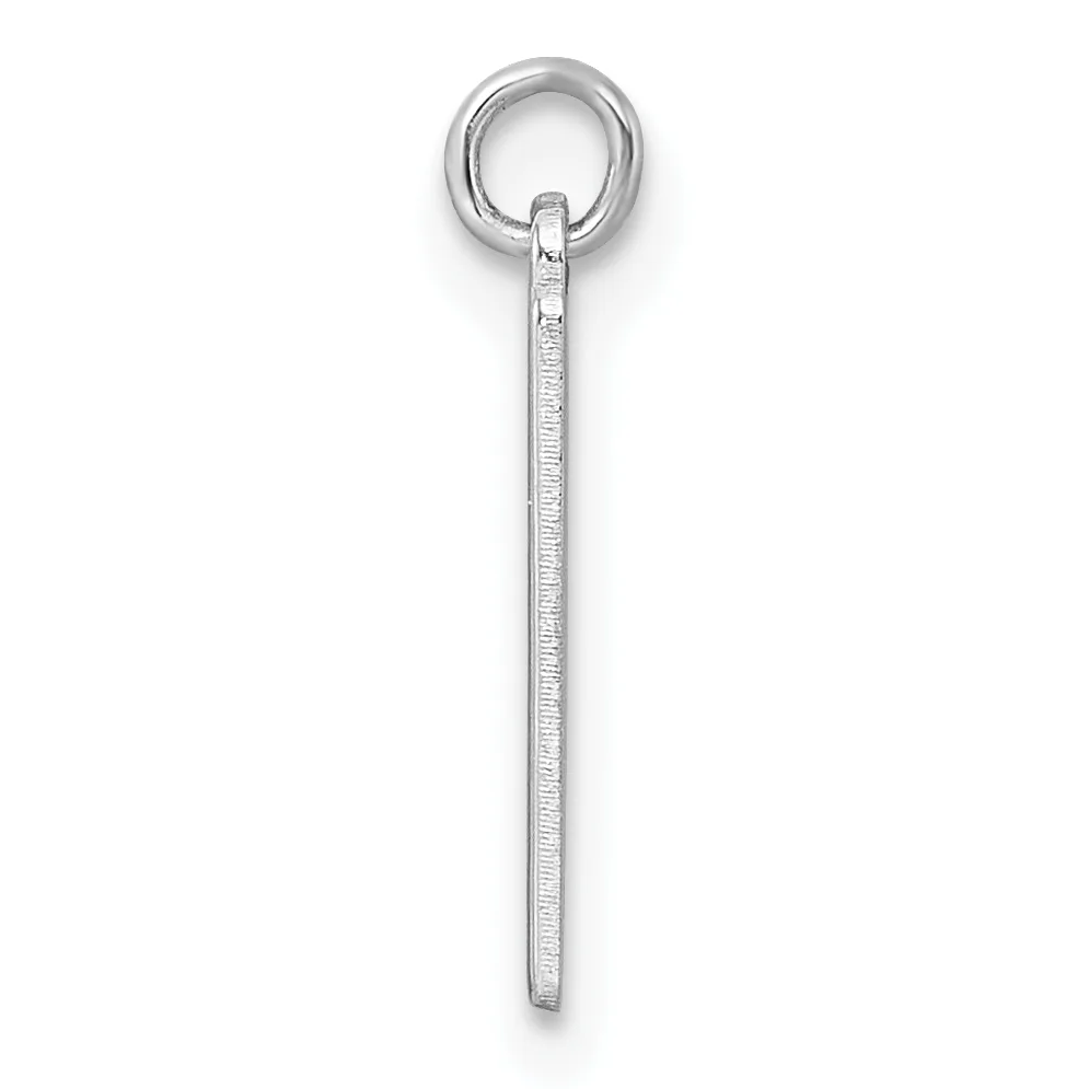 A silver stick pendant with a small stamped hallmark, suspended from a round jump ring against a white background.