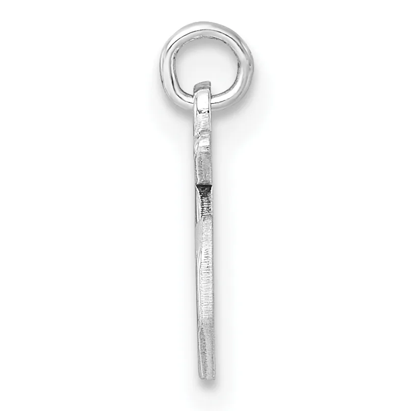 A silver eye hook with a long threaded shaft and a small stamped hallmark, shown vertically against a white background.