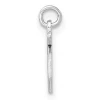 A silver eye hook with a long threaded shaft and a small stamped hallmark, shown vertically against a white background.